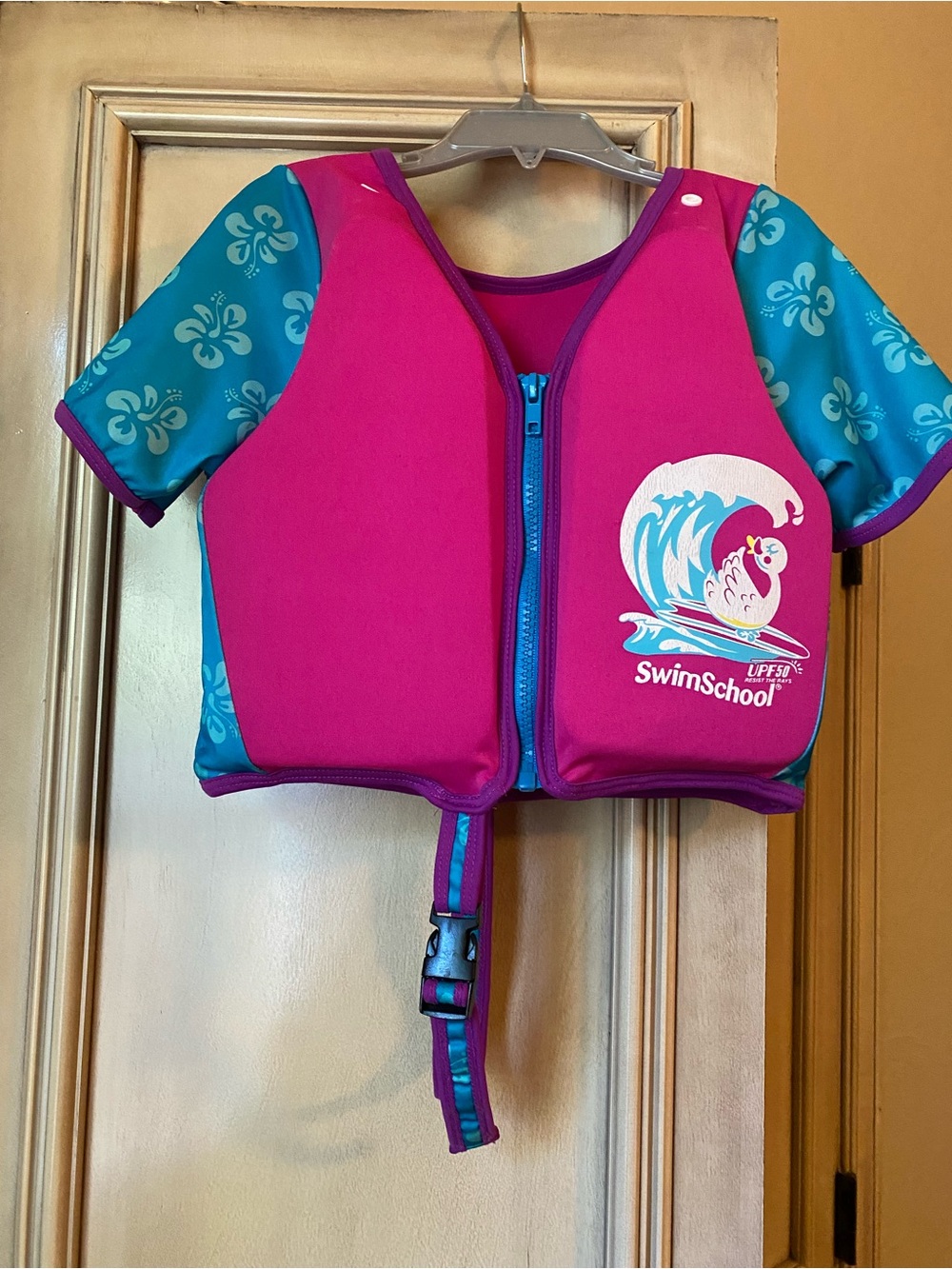 SwimSchool Kids Swim Vest Pink Blue Short Sleeve Zipper